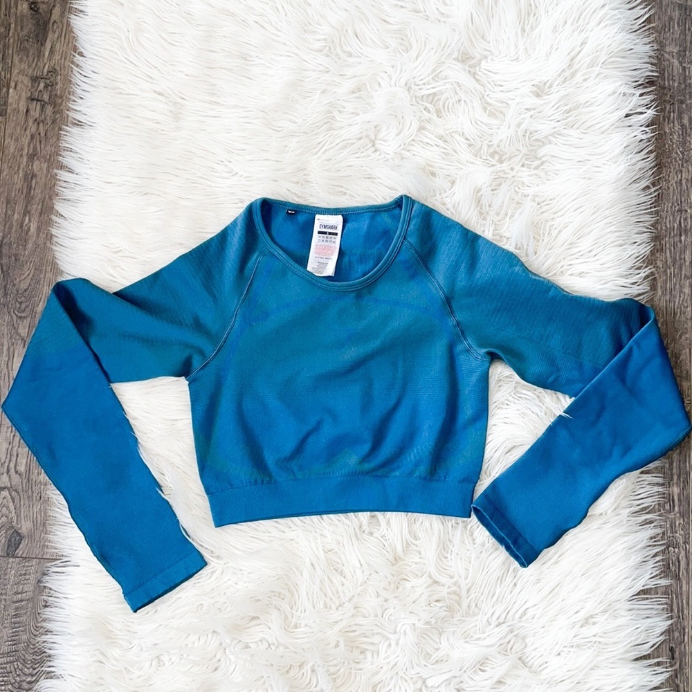 Gymshark Aqua Blue Flex Sports LS Crop Top Small